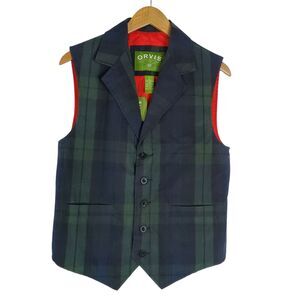 Orvis Black Watch Tartan Waxed Cotton Lapel Vest Sz S Waistcoat NEW $198 Pockets
